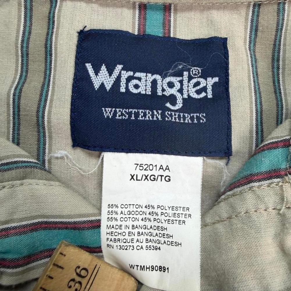 Wrangler Cream Striped Button-Down Shirt with Teal and Brown Stripes - Picture 2 of 6